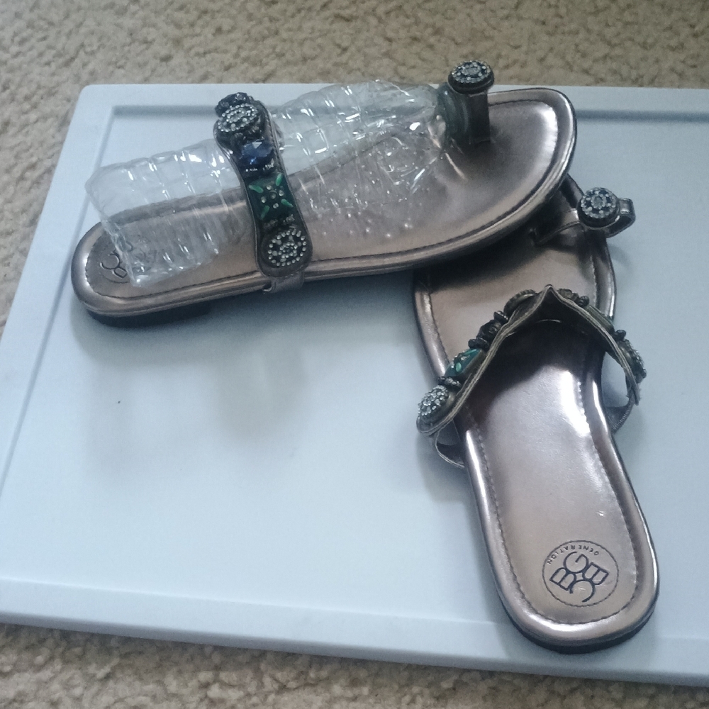 BCBGeneration Metallic and Green Embellished Sandals